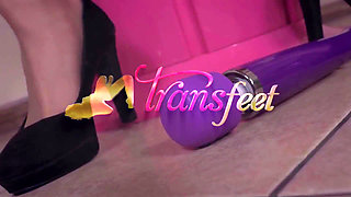 Transgender Violet playing with hitachi and her cock