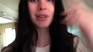 Amateur busty brunette masturbates and does hand job