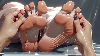 SSBBW Oil Foot Massage Close up - Big Beautiful Feet & Toes