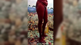 She takes off her clothes in the bathroom and washes her pussy with soap 138