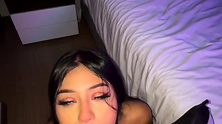 Skinny amateur sucks cock and fingers herself in pov scene