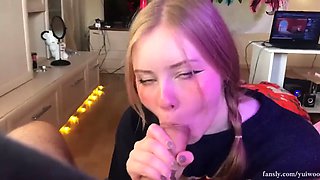 Student girl gently sucks and loves cum