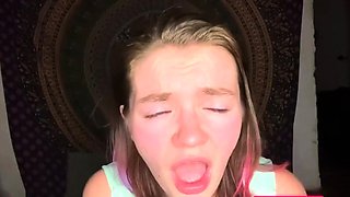 Smoking Weed Brunette Babe Counts Down to Cum