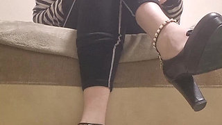 The girl makes you lick your feet and shoes. Sweet femdom