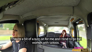 Female Fake Taxi - Blonde Lesbian Cab Driver Dominates Tattooed Redhead