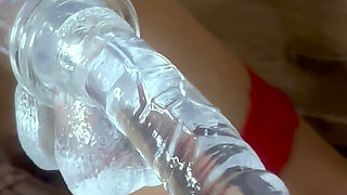 New toy teasing her wet pussy