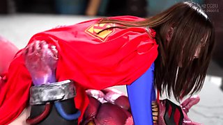 Hardcore threeway fantasy comes to life for slutty Supergirl