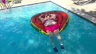 Short Video of BBW Nurse Vicki Floating on Her Huge Watermelon