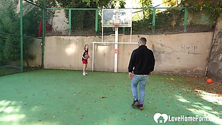 Basketball girl slobbers over my monster dick