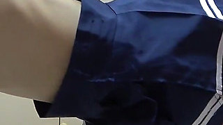 Apron-style Student Uniform, Miniskirt, White G-string Panties and White Socks, Slender Japanese Girl Cleaning Her Apartment