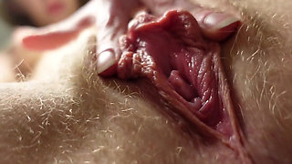 Big Labia Pussy Spreading and Rubbing From Below Closeup