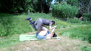 Strong Wife Workday - Strong BBW Uses Her Man as Leg Press After Mowing the Lawn