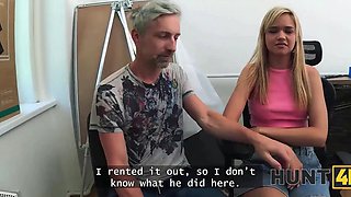 Blonde ass and pussy fucked in front of cuckold in the office