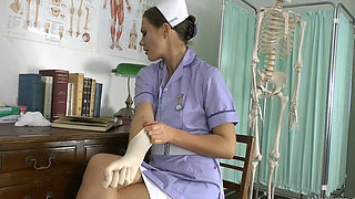 Matron Kay Strips While Destroying Latex Gloves