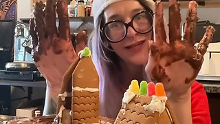 73 Giantess in 8-inch Heels Decorates a Gingerbread Village