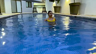 Latina beauty Arlin Aurora flaunts her huge naturals in a skimpy bikini