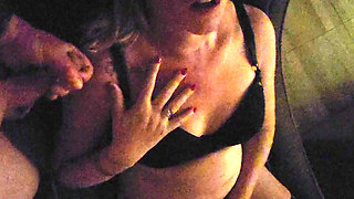 blindfolded girlfriend sucks dick and masturbates