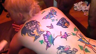 Gangbang and Sperm Orgy for This Tattooed Blonde MILF