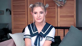 Kawaii schoolgirl gets creampie and facial - Eva Elfie