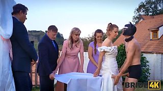 Kinky Bride Fucks Groom in Hound Mask - Outdoor Wedding Sex with Natural Tits