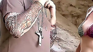 Skinny teens Lili Lou and Gina Snake in the middle ages camp having group sex