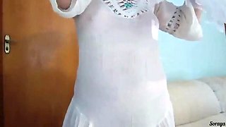 Stepmom Priscila No Panties See Through Dress Flashing Big Ass While Cleaning House