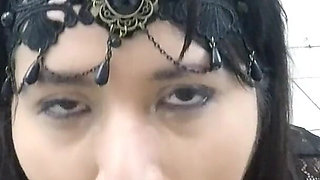 Goth Mistress Sucks off a Lucky Fan