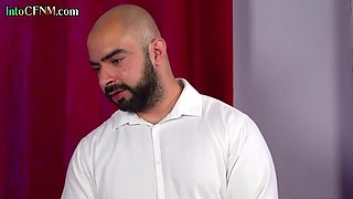 CFNM British femdom babes wank guy dick in HJ threesome sex