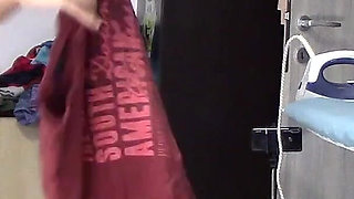 Amateur Wife Dancing Naked at Home. Amateur Woman Has Fun Trying on Clothes and Cutting Them.