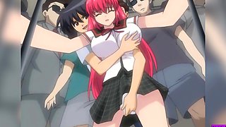 Redheaded cutie in a tight uniform gets her big-titted, shaved cooch worshipped before a wild ride