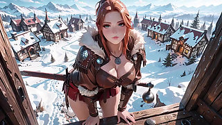 Redhead Warrior in Snow! Forbidden Leather Armor Seduction in Medieval Village. Cold Queen Unzips Her Gear & Goes Wild!