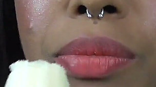 Ebony teen banana eating!
