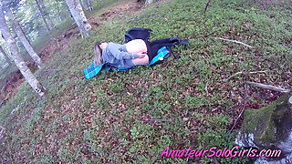 Mature man watches girl masturbate in the forest