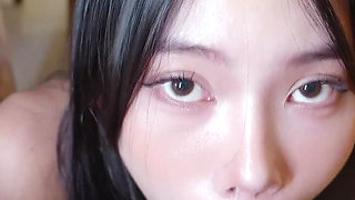 Asian Babe Looks up, Swallows Cum Then Squirts Hard - Messy Sex Dater