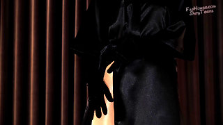 920 Shiny Wolford Pantyhose and Black Silk Robe