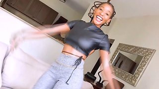 This flexible EBONY MILF was stretching