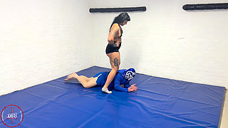 Cocky Guy Gets Wrestled and Carried by Hot Muscle Babe