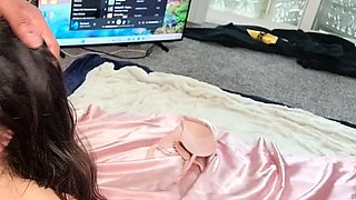 Interracial blowjob for brunette sucking big black cock