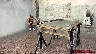 Brunette babe hogtied chained and fucked hard by her master