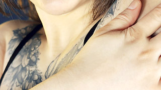 Tattooed Brunette Tease Asian Beauty, Underarm & Cleavage Focus