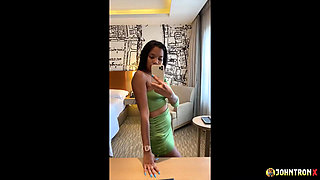 JohnTronX - Thai amateur hottie in a tight green outfit dances and sucks my cock