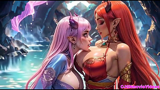 Lesbians kiss together, Ai animation