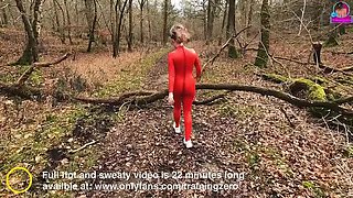 Hot MILF in Latex Catsuit Dominates Submissive Slave in Outdoor BDSM Training - Real Homemade Amateur Couple