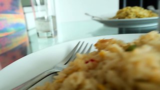 Fried rice and sex at home with cute Thai teen girlfriend