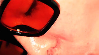 Sweet POV Blowjob and Rimming: German Brunette with Glasses Passionately Sucks Cock Until Cum, Until He Cums