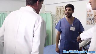 Gushing busty babe fucked before facial
