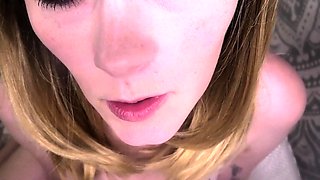 Vulva rubbing close up with blonde handling monster dildo