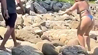 Hot Brunettes in Thong Bikini on the Trail of the Deserted Beach Delicious