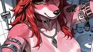 126. Sexy Furry Girl Dance and Sexy Pose in Bathroom (ai Animation)