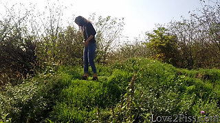 Peeing in a jar, peeing on a rain coat and on top of a hill - compilation
